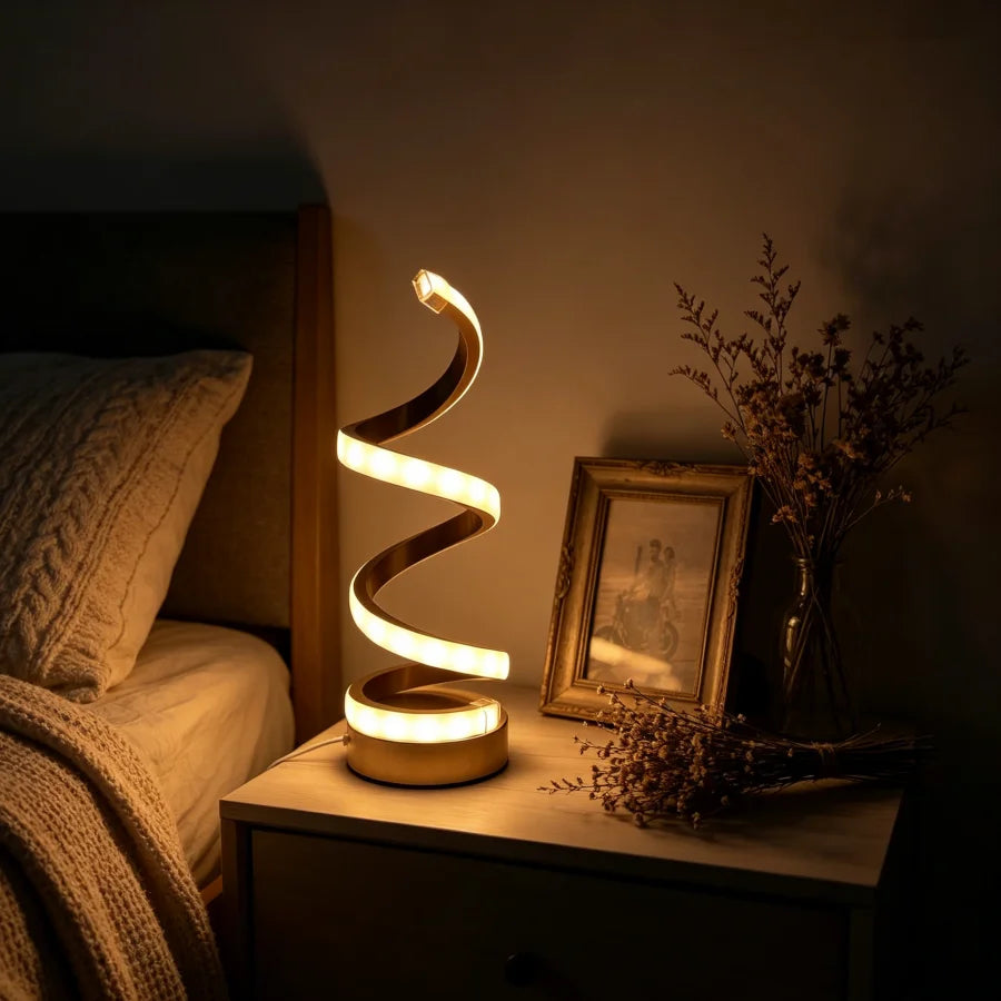 1PC gold spiral desk lamp, USB three-tone light, suitable for bedroom, study, living room decoration office
