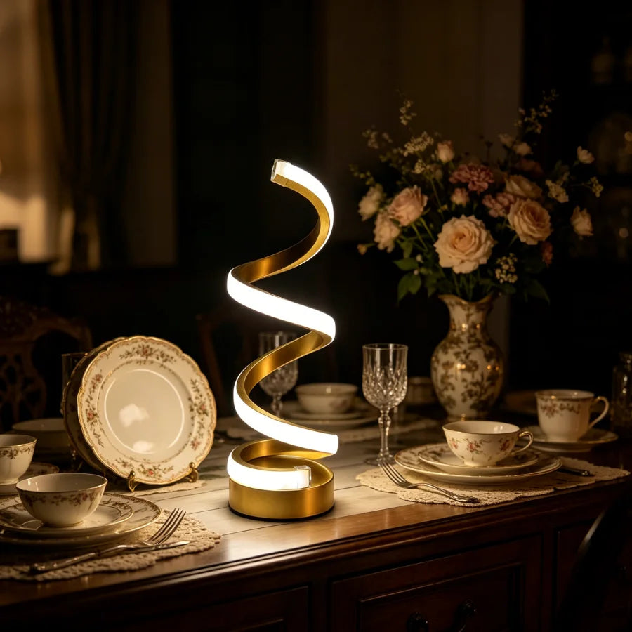 1PC gold spiral desk lamp, USB three-tone light, suitable for bedroom, study, living room decoration office